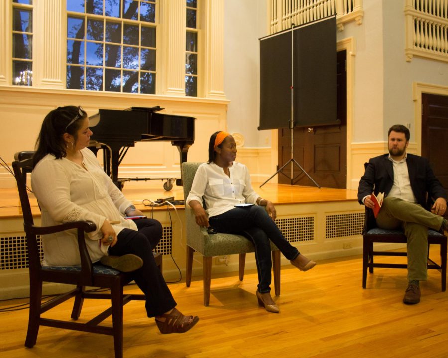 Ms. Patricia Sasser, center, participates in a panel discussion with faculty and students at Loomis Chaffee following the race-related protests and violence that occurred in Charlottesville, Va., in 2017. 