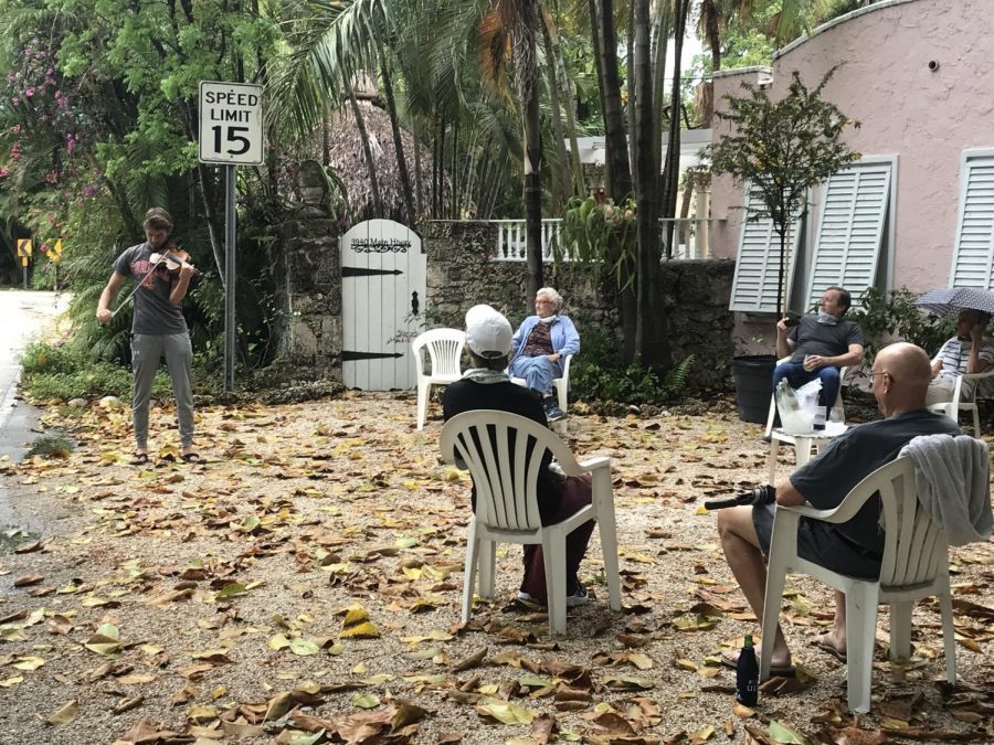 Inspired by Yo-Yo Ma, Zach Buttrick '20 performs a free outdoor solo concert for a crowd of social-distancers.