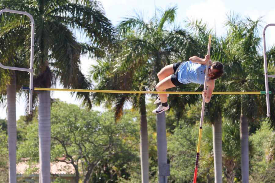 Lindsay Gould 21 leads the Raiders to another pole vault victory while achieving her personal record.