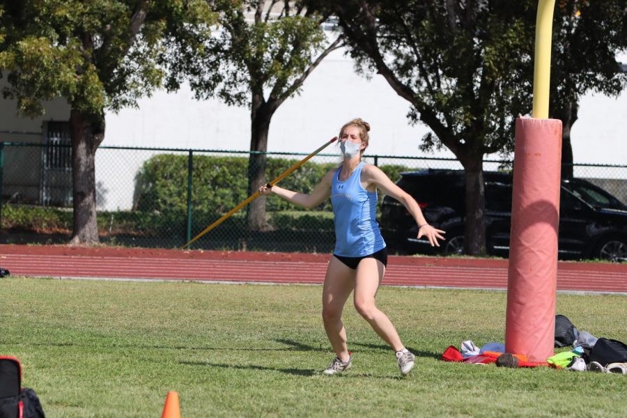 Mia Balestra 21 competes in the javelin competition.