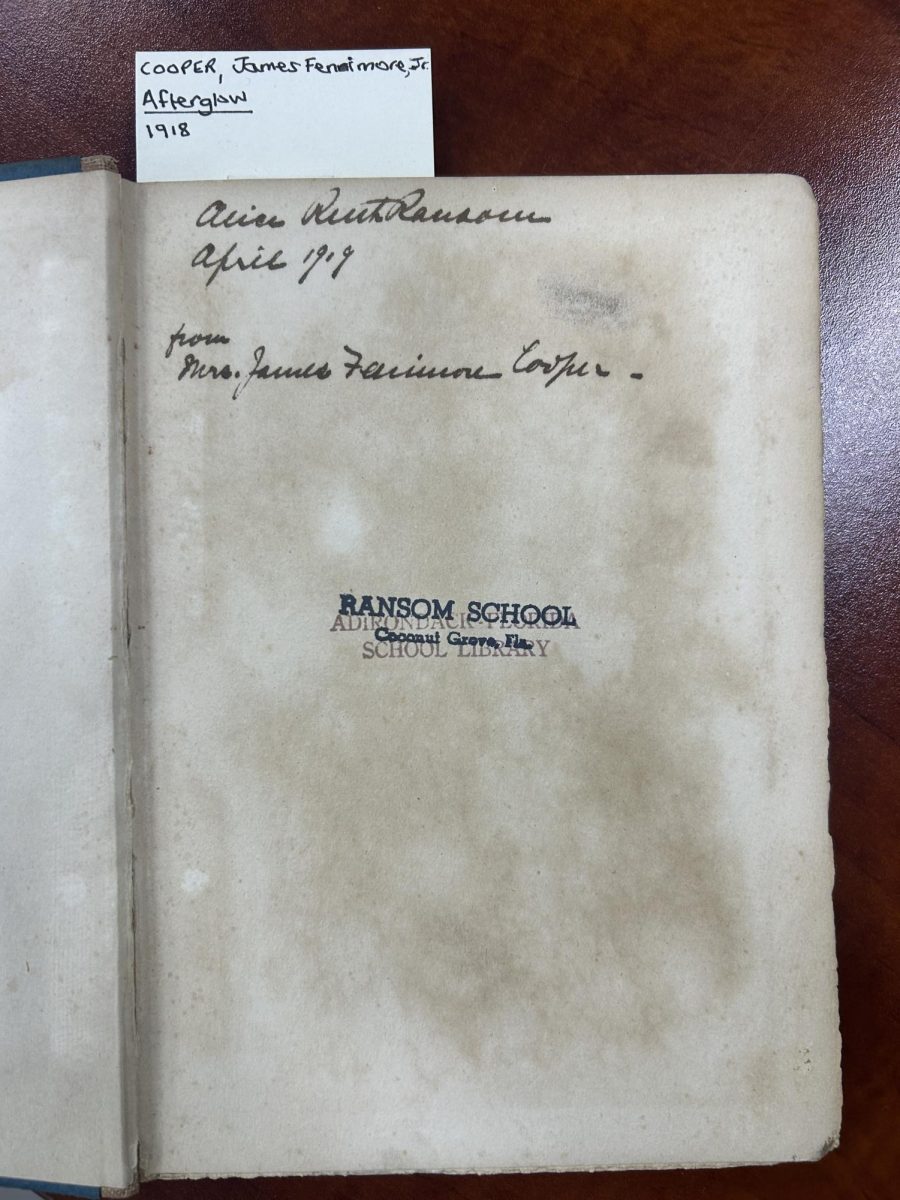 This image depicts the book titled “Afterglow” and a note written by Mrs. Ransom on the front page. 