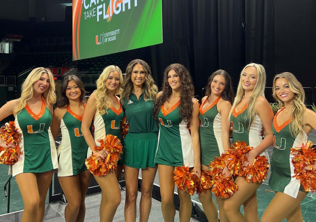 Ms. Guidry, center, with the University of Miami Hurricanettes.