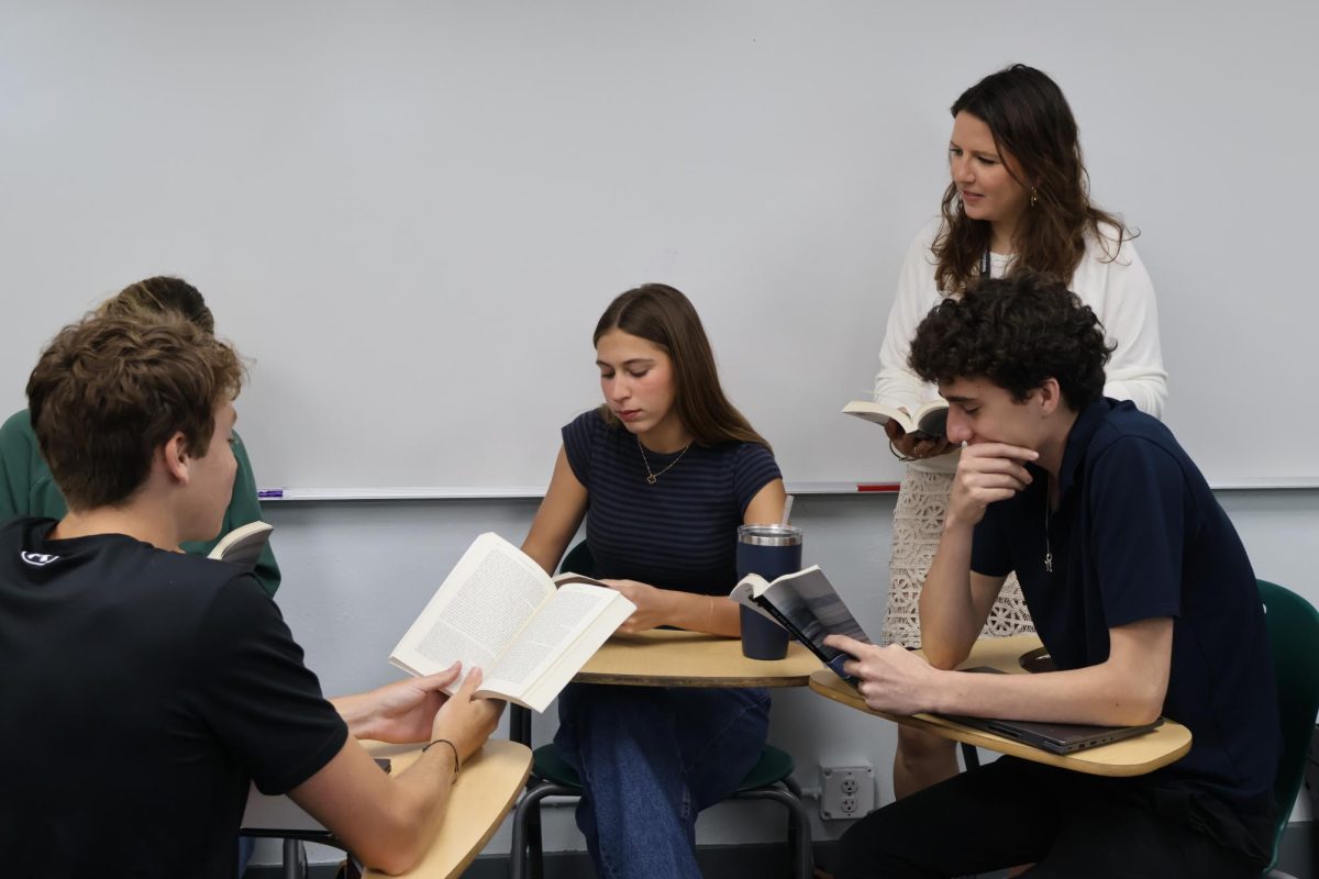 Juniors discussing "Jane Eyre" in Dr. Julia Clarke's AP Literature Class