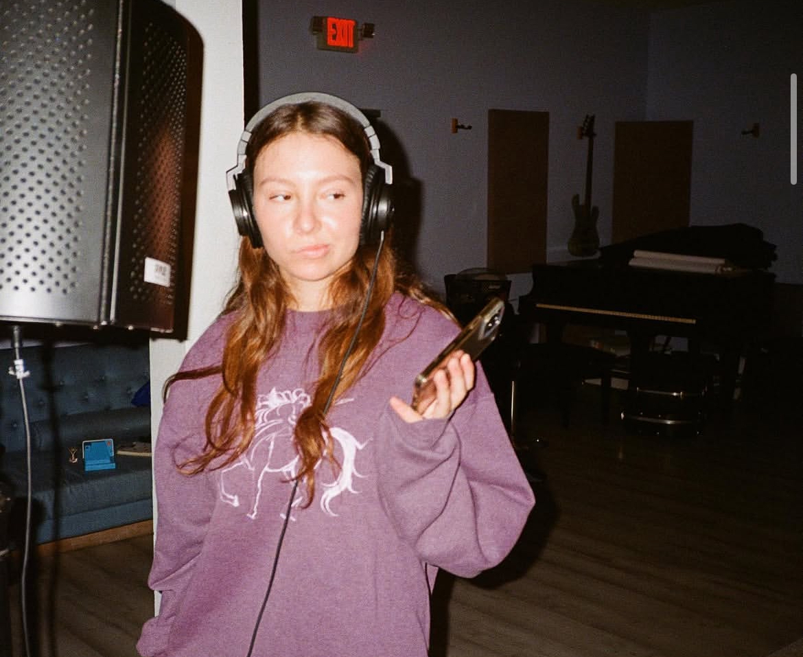 Lila Diamond '23 works on new music in a studio at NYU